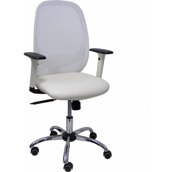 Silla Cilanco blanca malla blanca asto similpiel blanco brazo reg. base crom RP