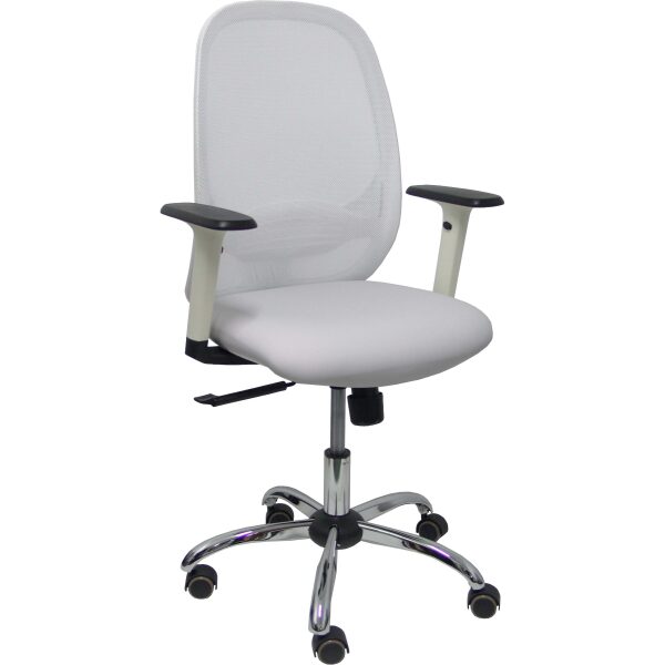 Silla Cilanco blanca malla blanca asto similpiel gris brazo reg. base crom RP