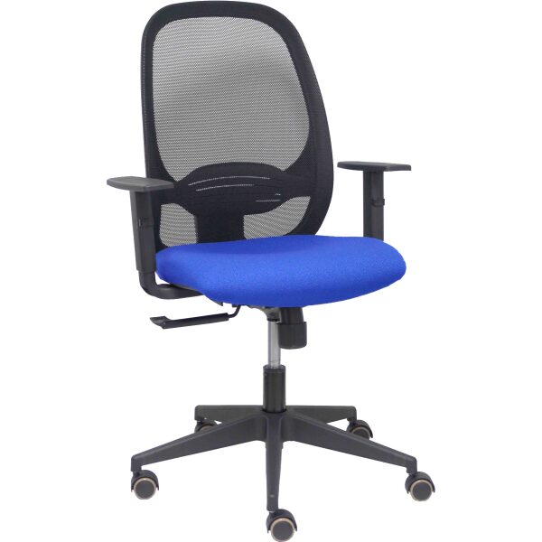 Silla Cilanco negra malla negra asiento bali azul brazo regulable