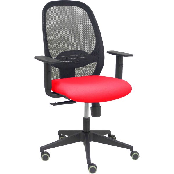 Silla Cilanco negra malla negra asiento bali rojo brazo regulable