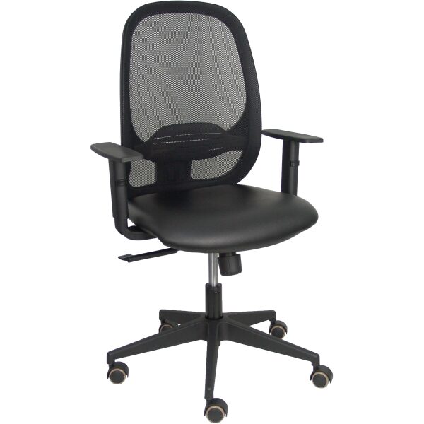 Silla Cilanco negra malla negra asiento similpiel negro brazo regulable.