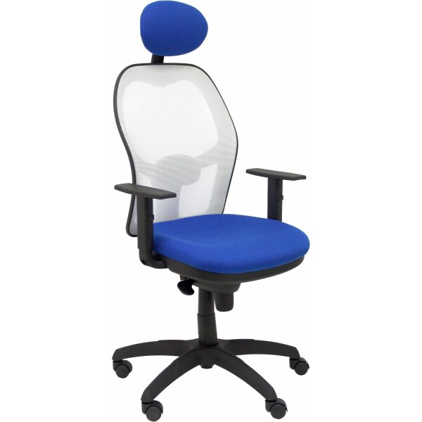 Silla Jorquera malla blanca asiento bali azul con cabecero fijo