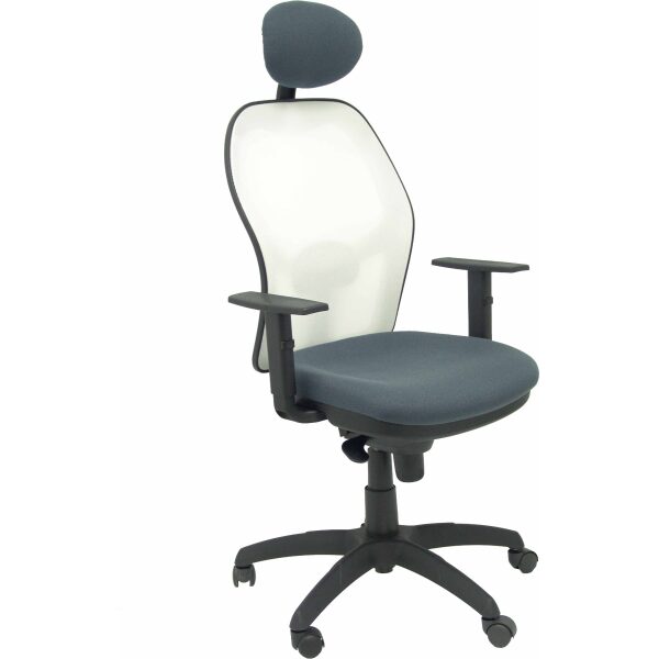 Silla Jorquera malla blanca asiento bali gris oscuro con cabecero fijo