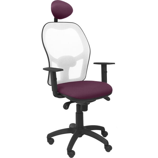 Silla Jorquera malla blanca asiento bali morado con cabecero fijo