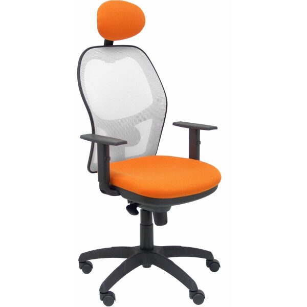 Silla Jorquera malla blanca asiento bali naranja con cabecero fijo