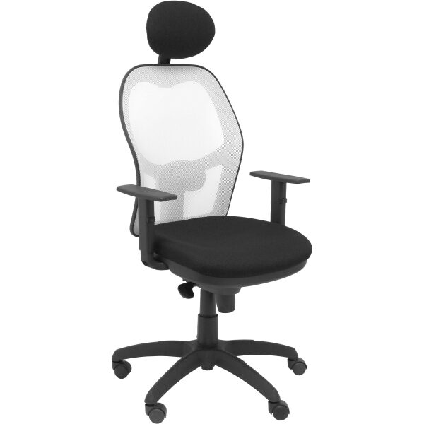 Silla Jorquera malla blanca asiento bali negro con cabecero fijo