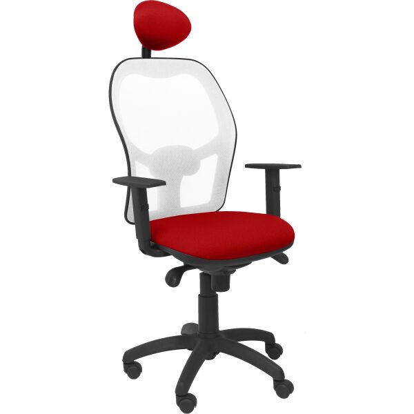 Silla Jorquera malla blanca asiento bali rojo con cabecero fijo