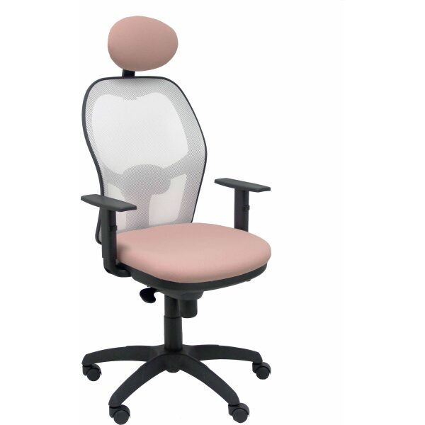 Silla Jorquera malla blanca asiento bali rosa pálido con cabecero fijo