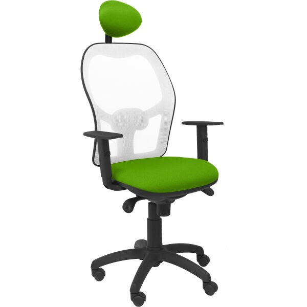 Silla Jorquera malla blanca asiento bali verde pistacho con cabecero fijo
