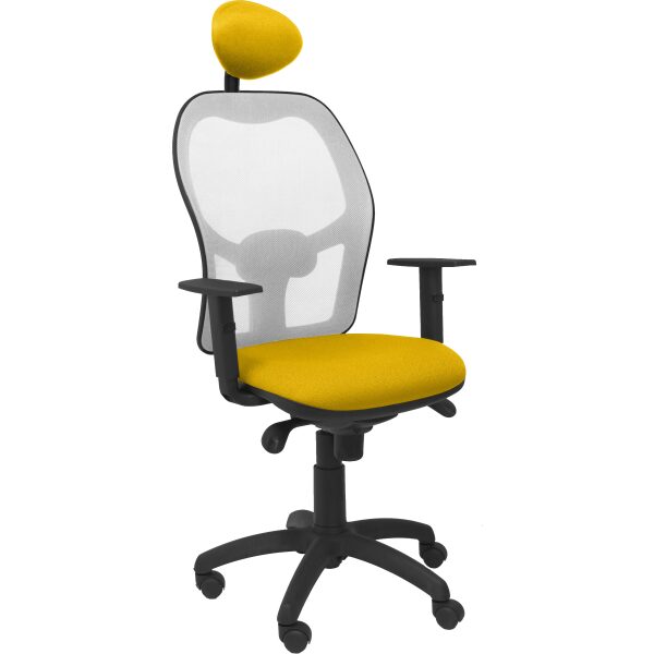 Silla Jorquera malla gris asiento bali amarillo con cabecero fijo