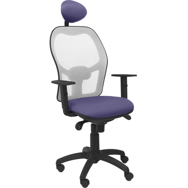 Silla Jorquera malla gris asiento bali azul claro con cabecero fijo