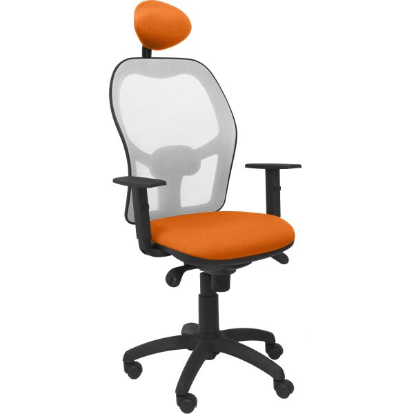 Silla Jorquera malla gris asiento bali naranja con cabecero fijo