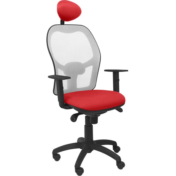 Silla Jorquera malla gris asiento bali rojo con cabecero fijo