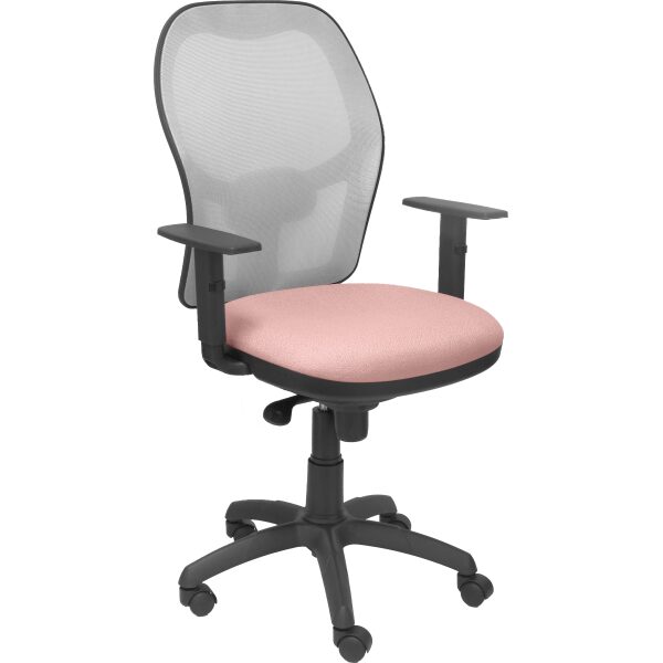 Silla Jorquera malla gris asiento bali rosa pálido