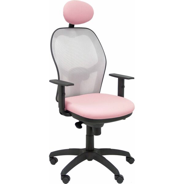 Silla Jorquera malla gris asiento bali rosa pálido con cabecero fijo