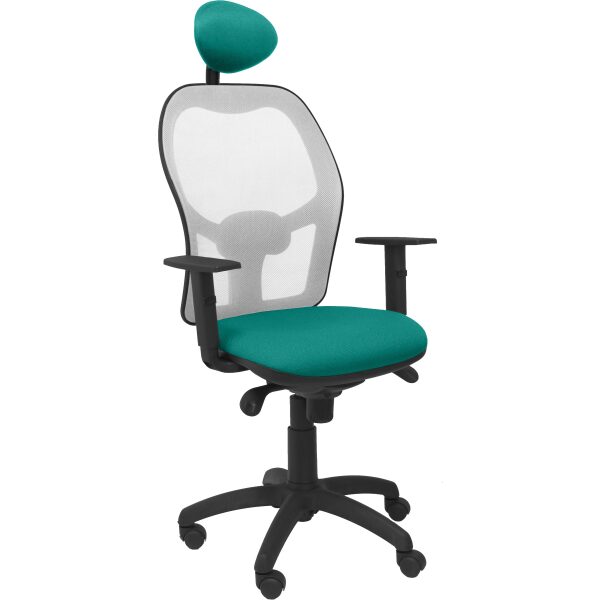 Silla Jorquera malla gris asiento bali turquesa con cabecero fijo