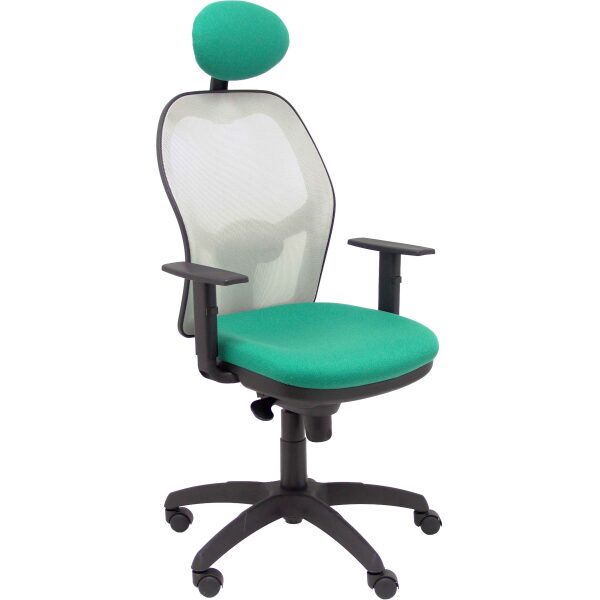 Silla Jorquera malla gris asiento bali verde esmeralda con cabecero fijo