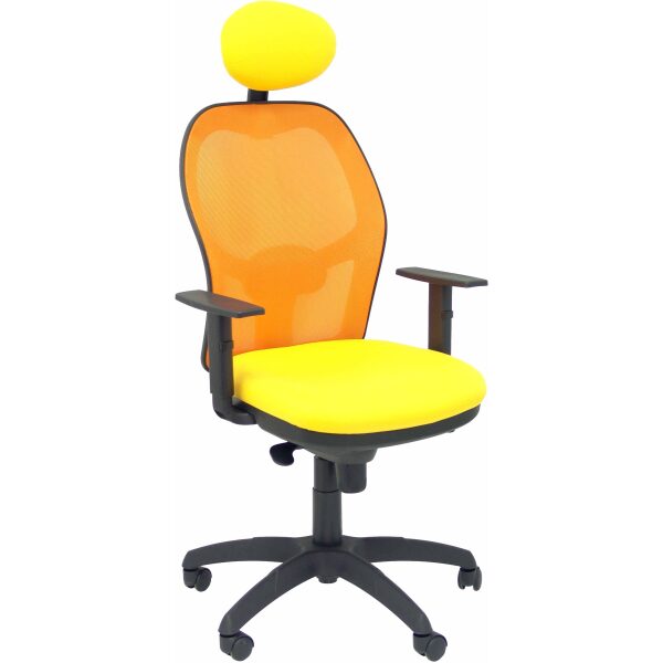 Silla Jorquera malla naranja asiento bali amarillo con cabecero fijo