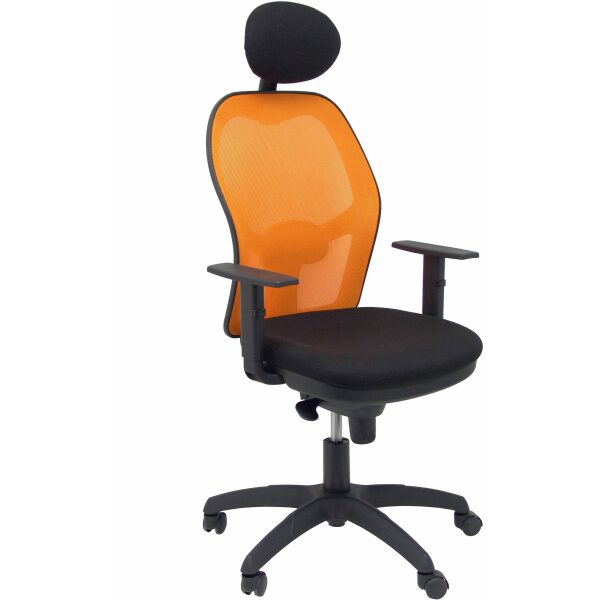 Silla Jorquera malla naranja asiento bali negro con cabecero fijo