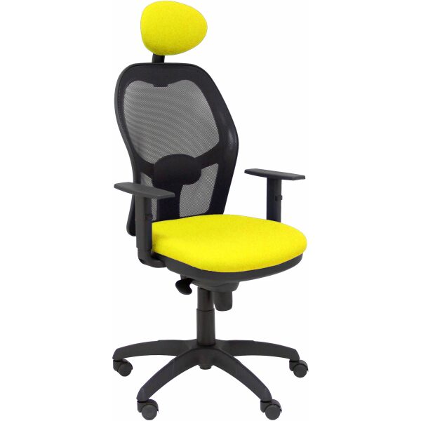 Silla Jorquera malla negra asiento bali amarillo con cabecero fijo