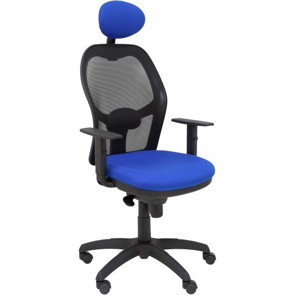 Silla Jorquera malla negra asiento bali azul con cabecero fijo