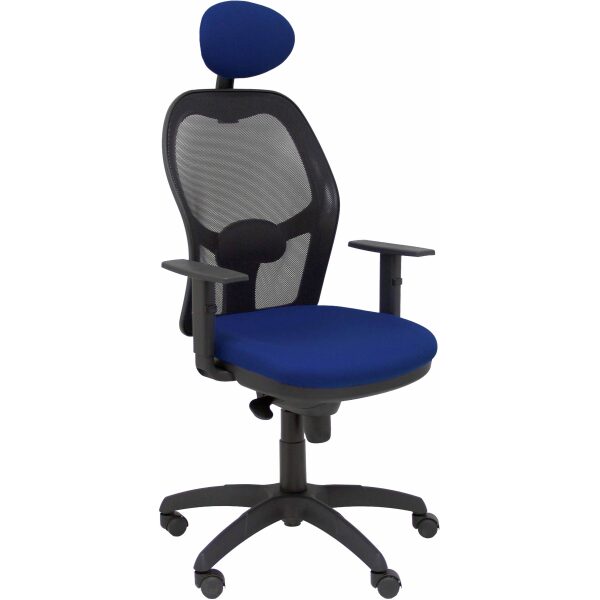 Silla Jorquera malla negra asiento bali azul marino con cabecero fijo