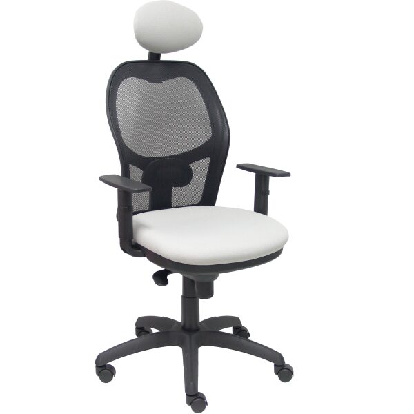 Silla Jorquera malla negra asiento bali gris claro con cabecero fijo