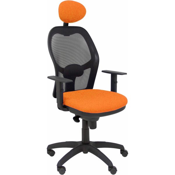 Silla Jorquera malla negra asiento bali naranja con cabecero fijo