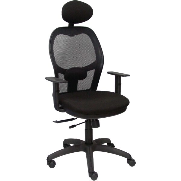 Silla Jorquera malla negra asiento bali negro con traslak y cabecero