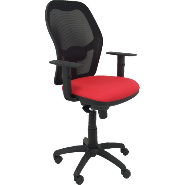 Silla Jorquera malla negra asiento bali rojo