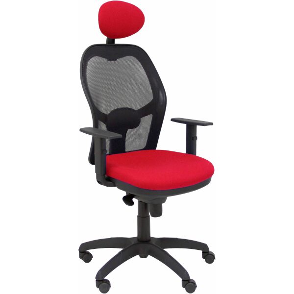 Silla Jorquera malla negra asiento bali rojo con cabecero fijo