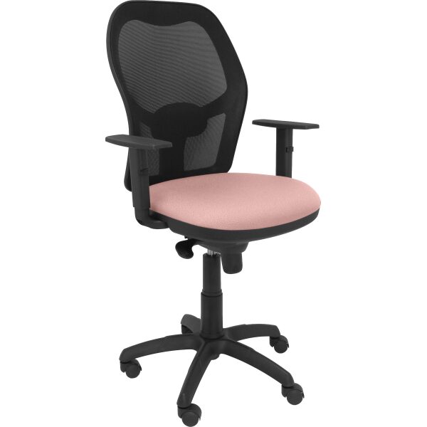 Silla Jorquera malla negra asiento bali rosa pálido