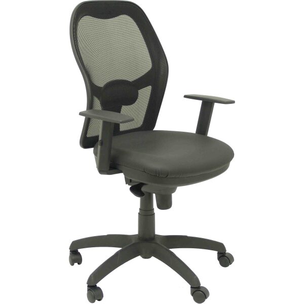 Silla Jorquera malla negra asiento similpiel negro