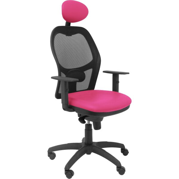 Silla Jorquera malla negra asiento similpiel rosa con cabecero fijo