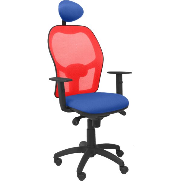 Silla Jorquera malla roja asiento bali azul con cabecero fijo