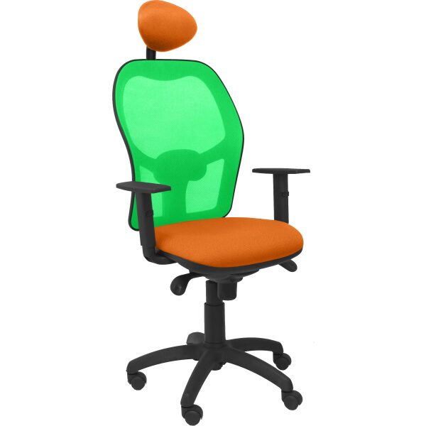 Silla Jorquera malla verde asiento bali naranja con cabecero fijo