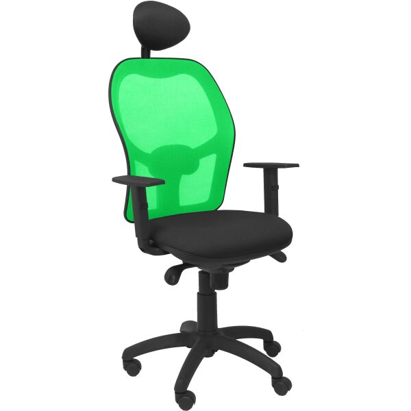 Silla Jorquera malla verde asiento bali negro con cabecero fijo