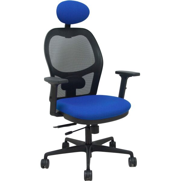 Silla Jorquera traslack malla negra asiento bali azul brazos 2D cabecero fijo