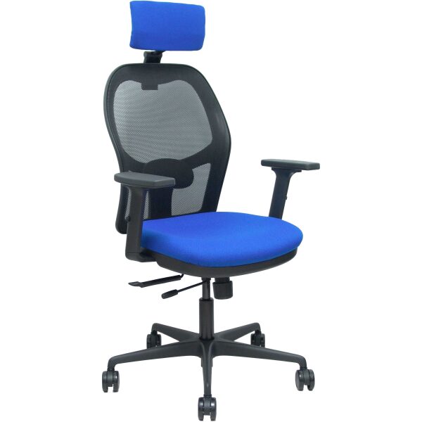 Silla Jorquera traslack malla negra asiento bali azul brazos 2D cabecero regulable