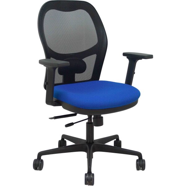 Silla Jorquera traslack malla negra asiento bali azul brazos 2D ruedas 65