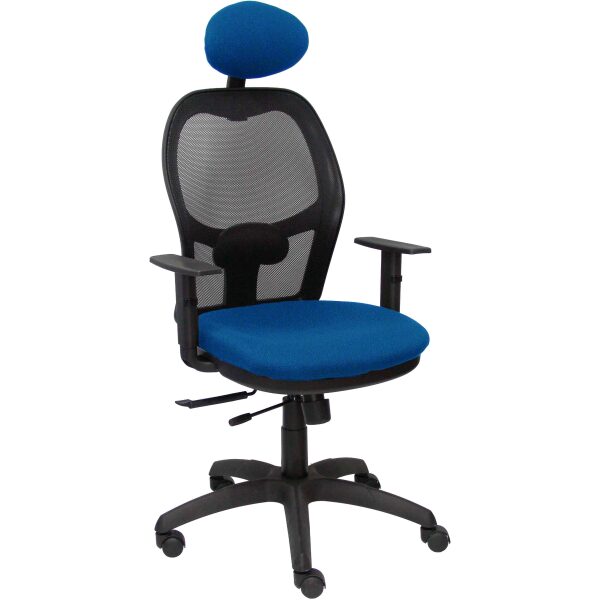 Silla Jorquera traslack malla negra asiento bali azul brazos regulables y cabecero