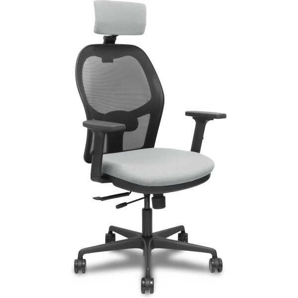 Silla Jorquera traslack malla negra asiento bali gris claro brazos 2D cabecero regulable