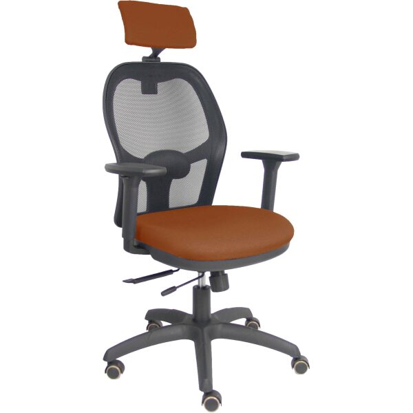 Silla Jorquera traslack malla negra asiento bali marrón brazos 3D cabecero regulable