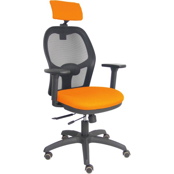 Silla Jorquera traslack malla negra asiento bali naranja brazos 3D cabecero regulable