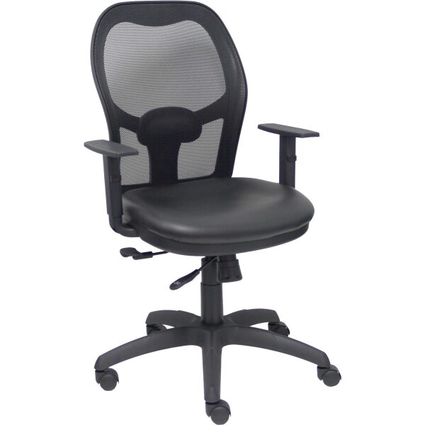 Silla Jorquera traslack malla negra asiento similpiel negro brazos regulables