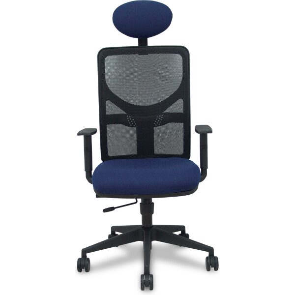 Silla Motilla traslack malla negra asiento bali azul marino brazos 1D base piramidal cabecero fijo