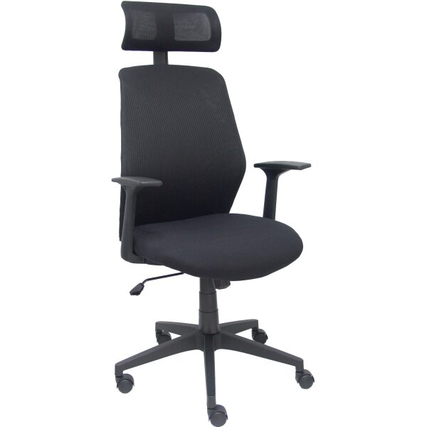 Silla Parolis respaldo malla negro con cabecero y asiento aran negro