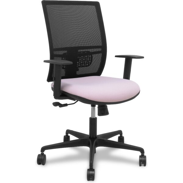 Silla Yunquera sincro malla negra bali rosa brazo regulable.