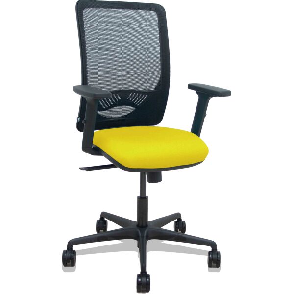 Silla Zulema sincro malla negra asiento bali amarillo brazos 2D ruedas 65mm