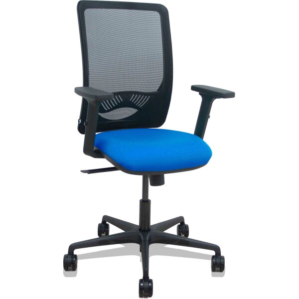 Silla Zulema sincro malla negra asiento bali azul brazos 2D ruedas 65mm
